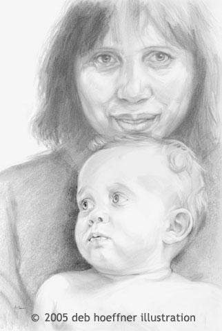 Grandparent and Child Portraiture by sensitive illustrator