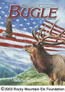 Bugle Magazine Cover Partriotic Illustration with Elk, Bald Eagle and American Flag