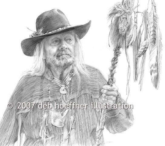 Portrait of tribal elder of Lenape Nation, Bucks County PA in authentic clothing