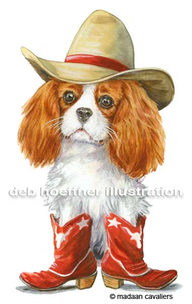  dog illustration cavalier king charles spaniel in cowboy boots