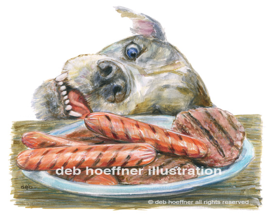 humorous dog illustrations dog stealing hot dog