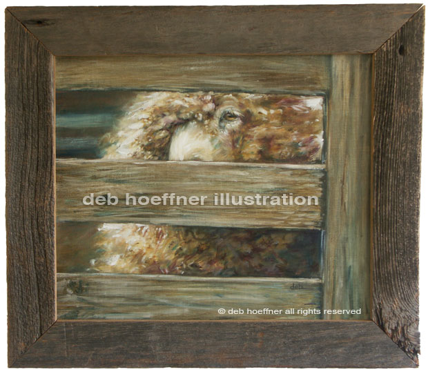 sheep oil painting framed