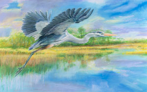 blue heron in flight watercolor painting captures beauty and spirit