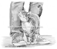 family cat pencil drawing book illustration
