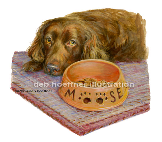 Dog and food bowl illustration for book Dog's Guide to Life