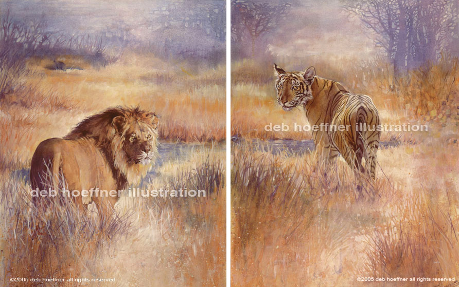 oil painting of Lion and Tiger