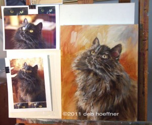 artist work in progress pet oil portrait in progress on easel