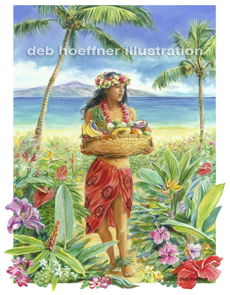 Hawaiian island woman illustration