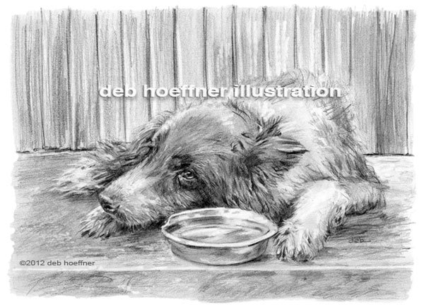 sad old dog in shelter drawing