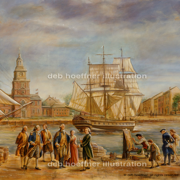 George Washington and John Adams in Philadelphia Harbor painting