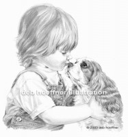 child and puppy illustration Cavalier King Charles Spaniel