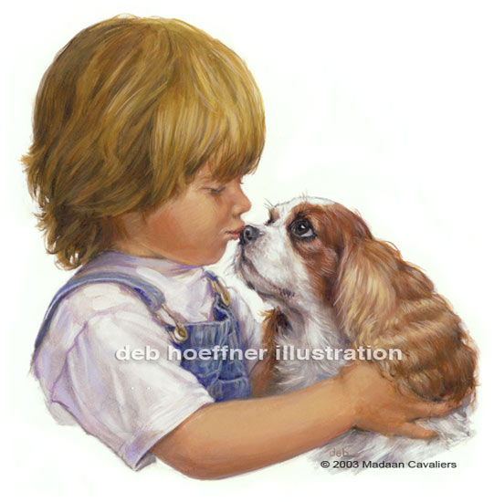 Cavalier King Charles Spaniel art dog and child illustration