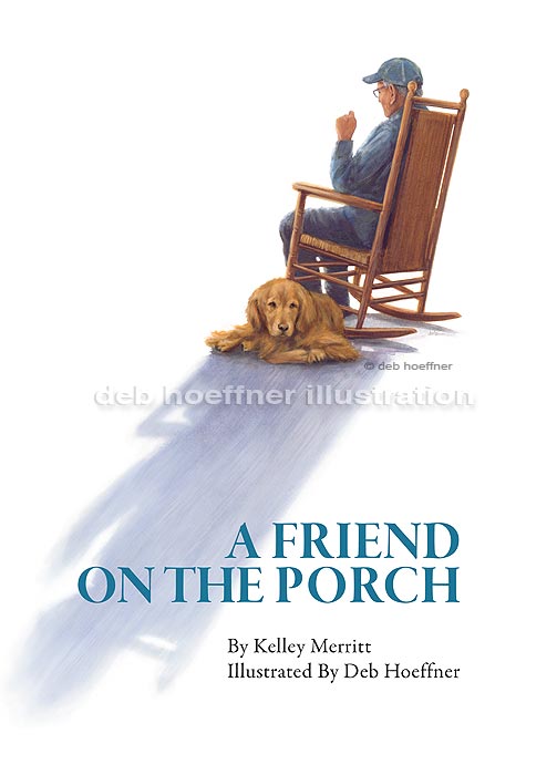 old man dog rocking chair illustration