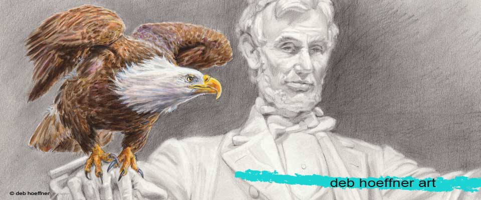 Lincoln memorial with American eagle in realistic drawing